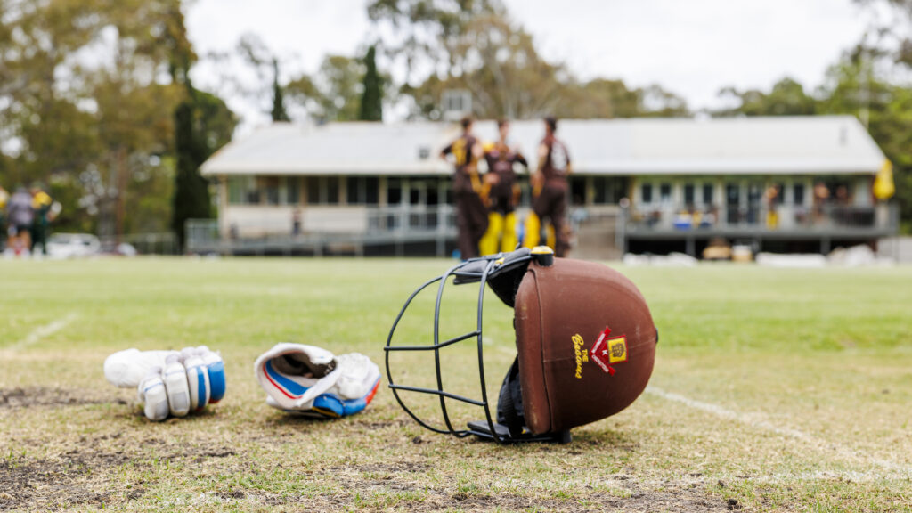 A KDCC helmet on its side on the Parkinson. Oval wicket during Season 2025/26.